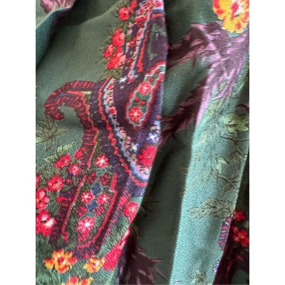 Susan Bristol green emerald floral A-line vintage 90’s women’s m skirt gold belt